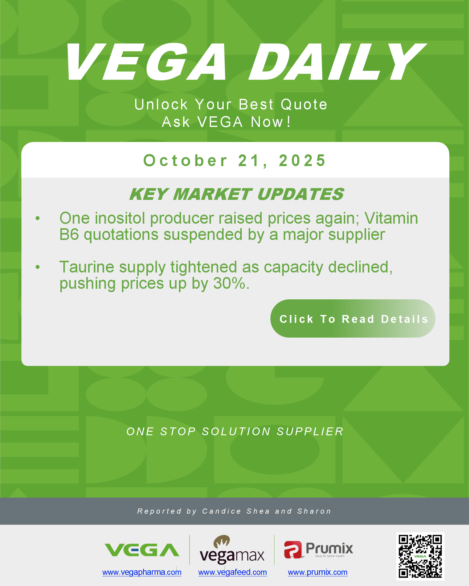 VEGA Daily Dated on October 21st 2025 Vitamin Amino Acid APl Food Additives.png